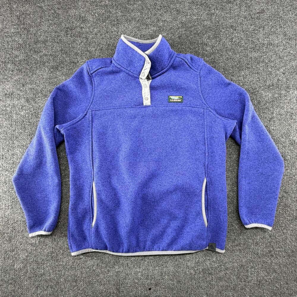 L.L.Bean Jacket Womens Large Blue Fleece Snap Neck Pullover Pockets Outdoor